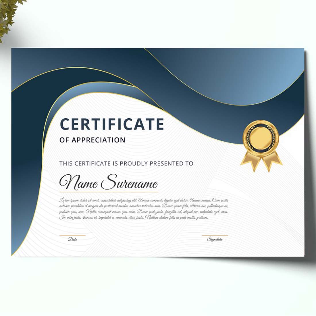 Modern abstract certificate template preview image.