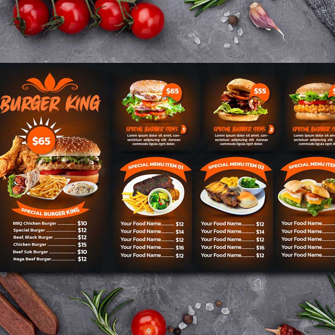 Digital Food Menu Design Template preview image.