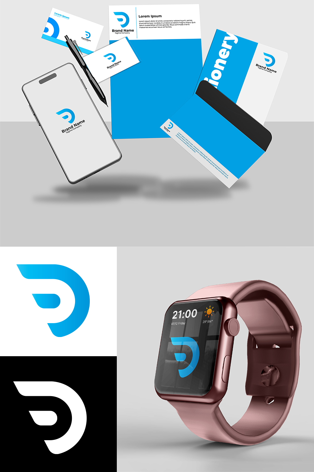 D Letter Logo with Brand Identity _ Template pinterest preview image.