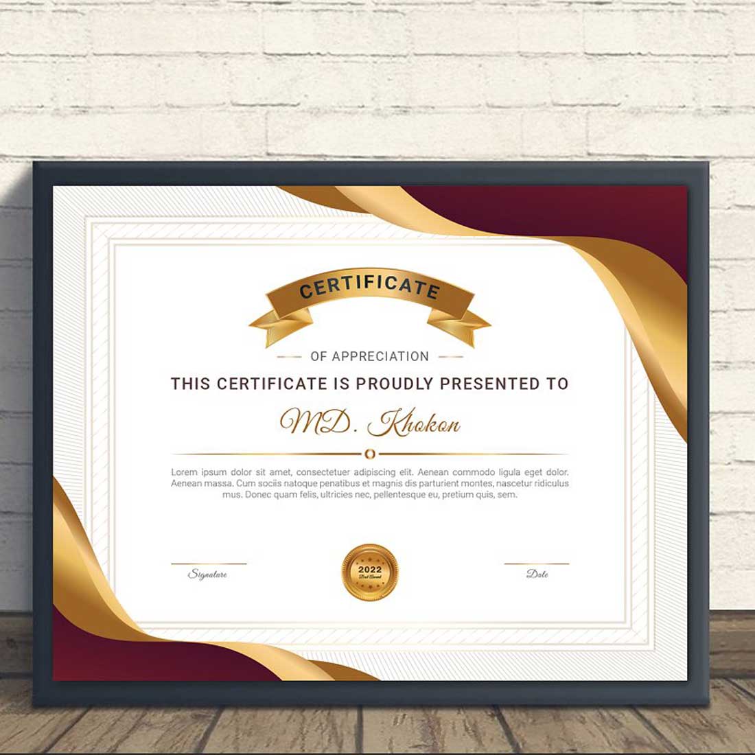Modern Certificate Design Template preview image.