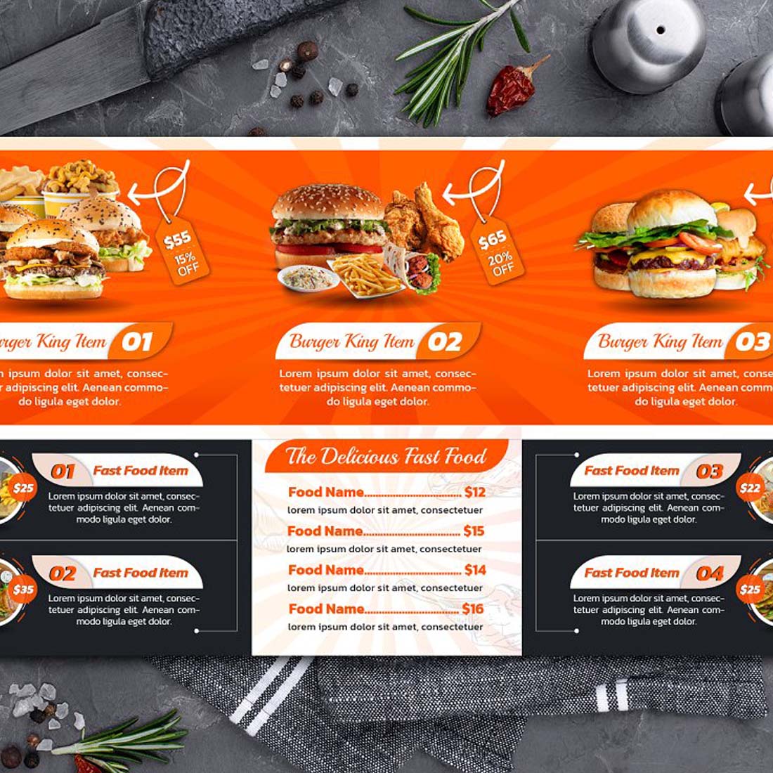 Fast Food Menu Design Template preview image.