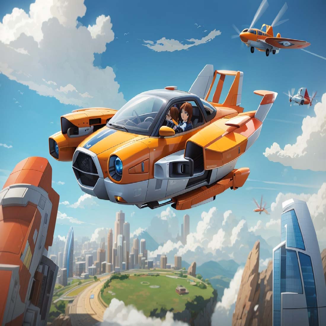 illustration of a flying car preview image.