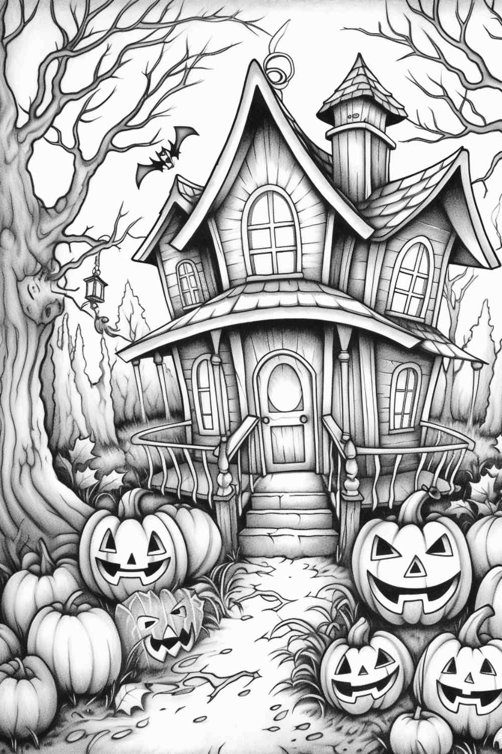 295+ Halloween House Coloring Pages pinterest preview image.