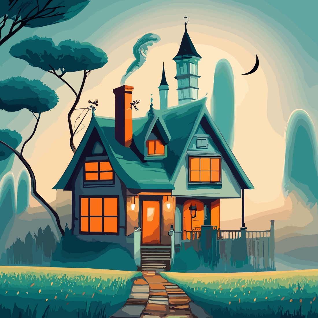A ghostly fog surrounds the house, lending it an otherworldly and mysterious atmosphere preview image.