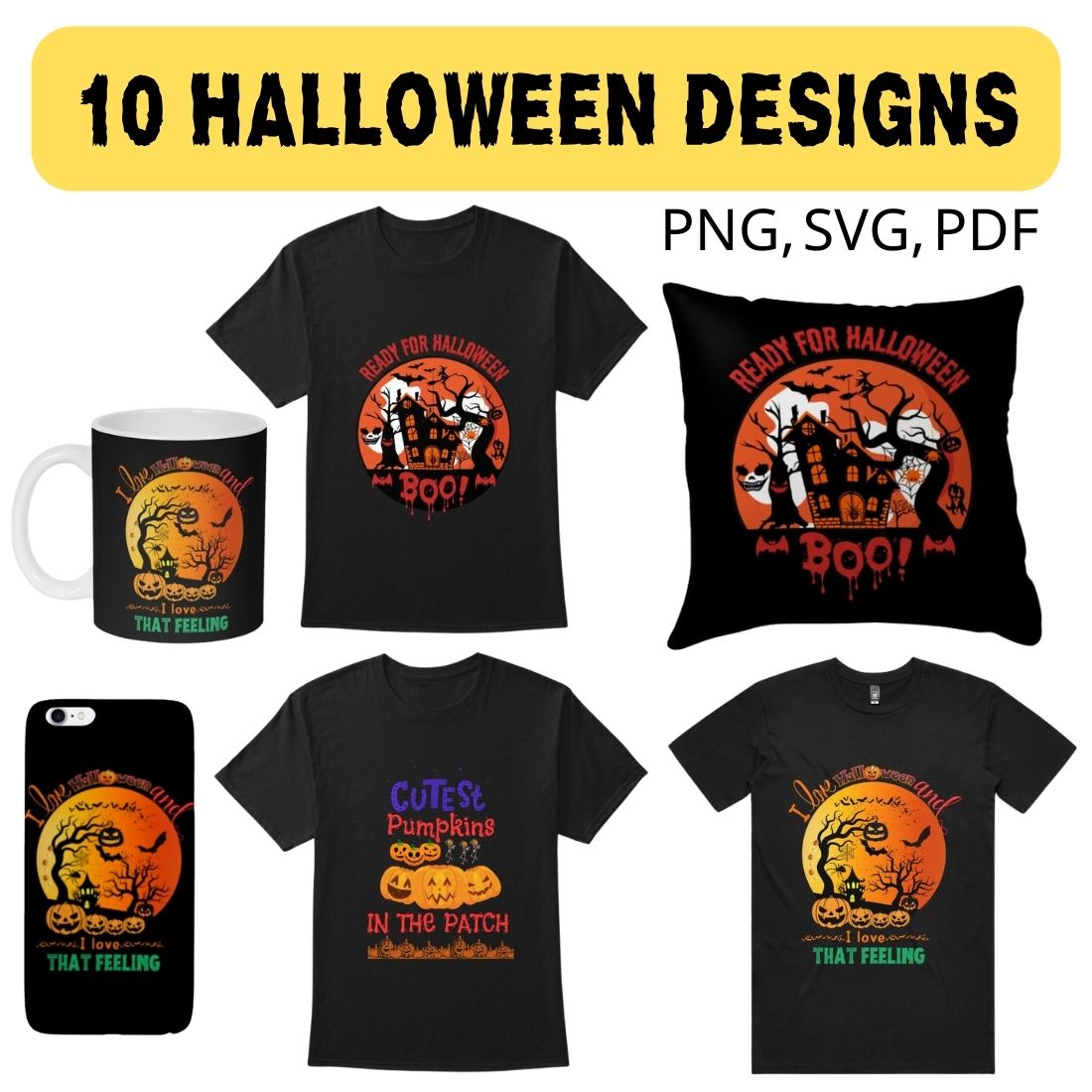 10 Halloween Designs Bundle preview image.