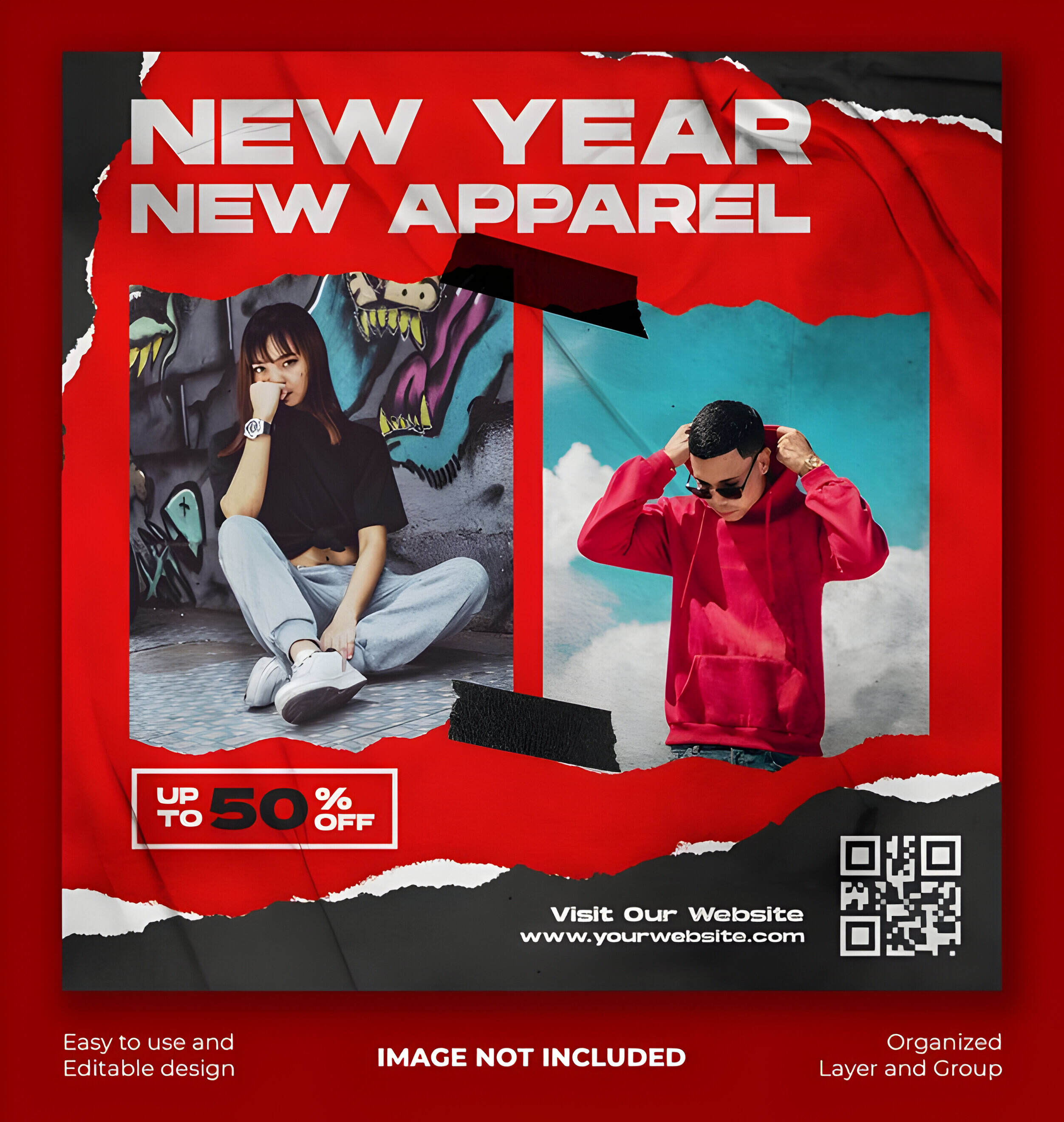 urban fashion with torn paper style street wear banner instagram post template 2 1 845