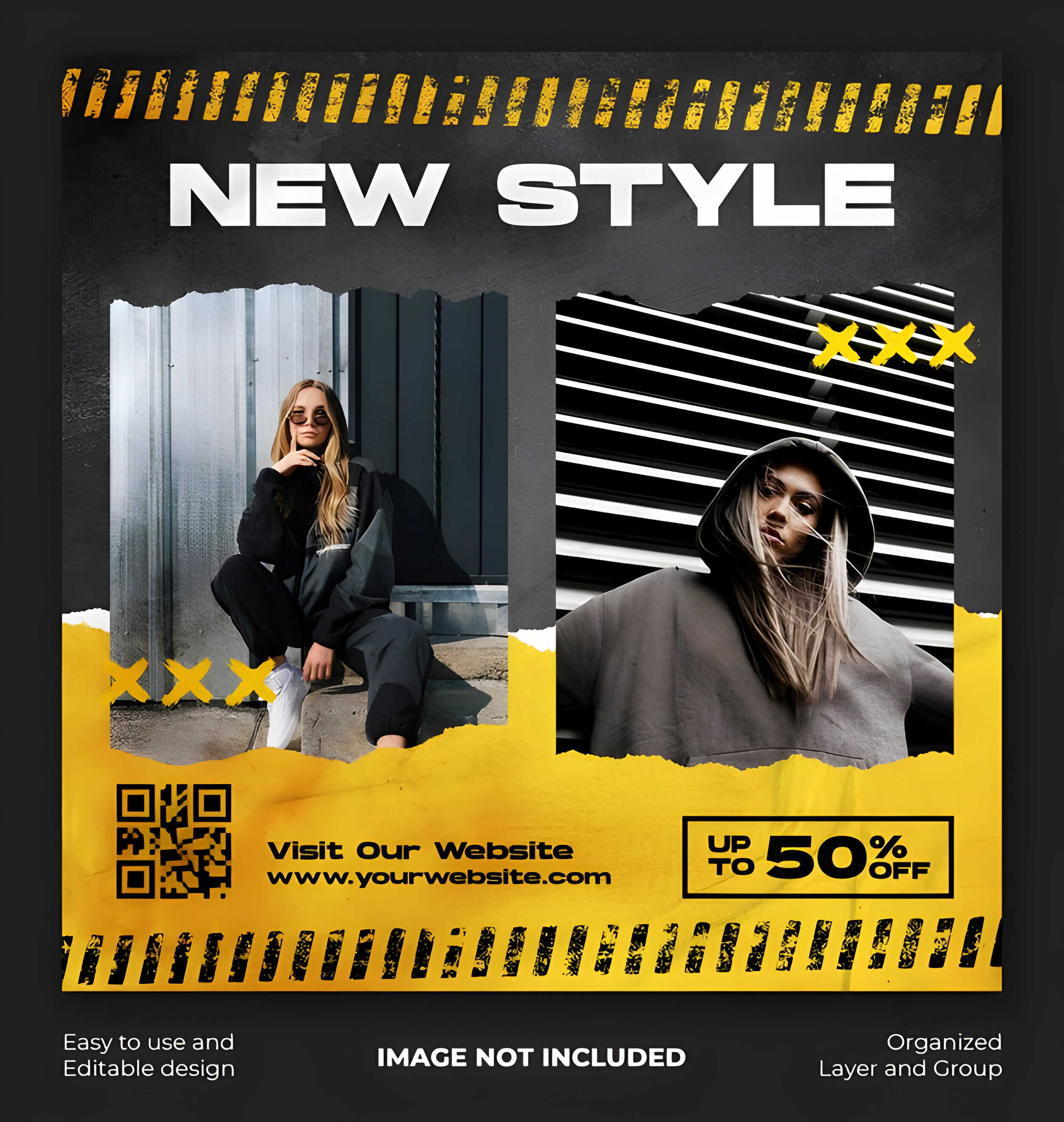 urban fashion with torn paper style street wear banner instagram post template 3 1 356