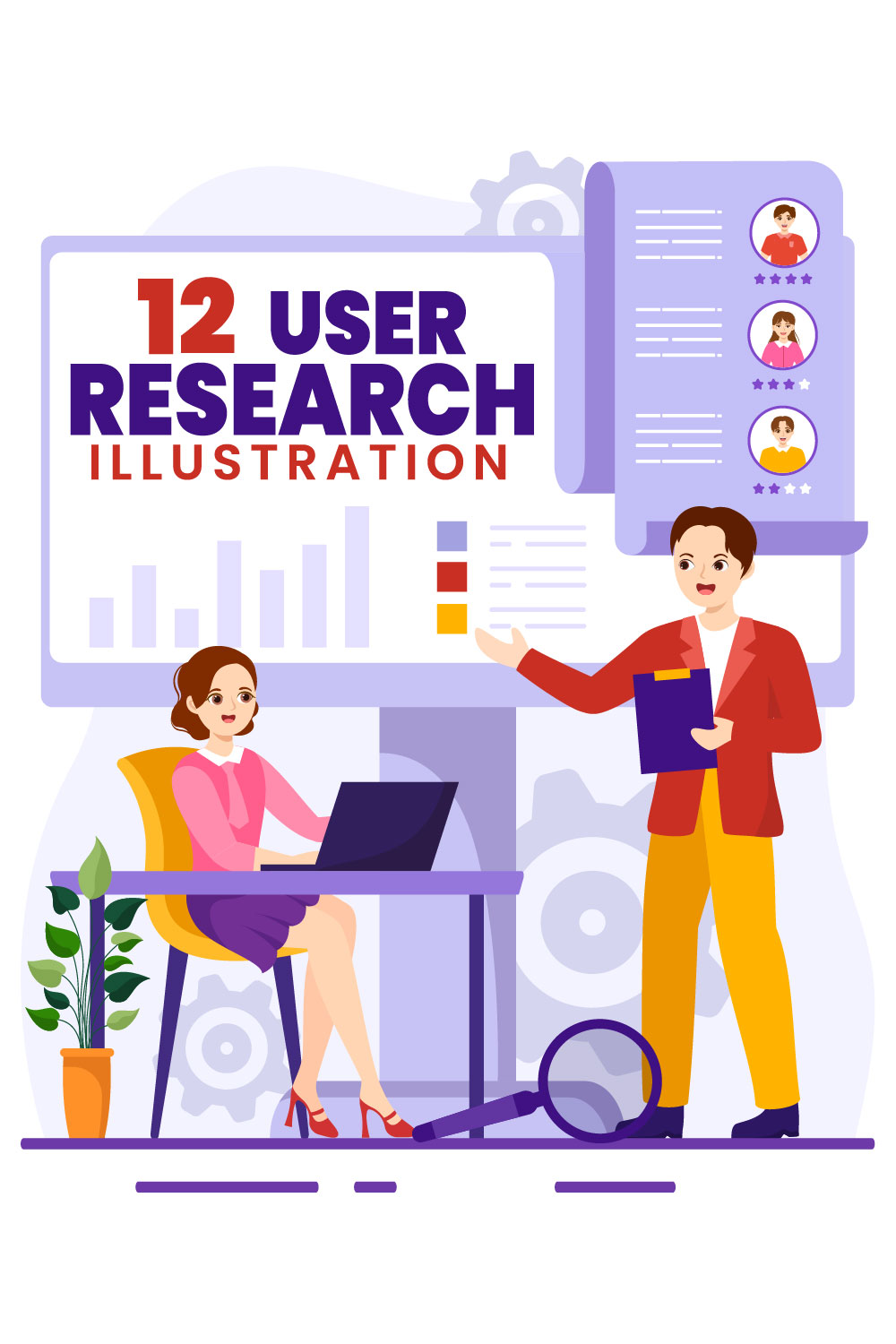 12 User Research Vector Illustration pinterest preview image.