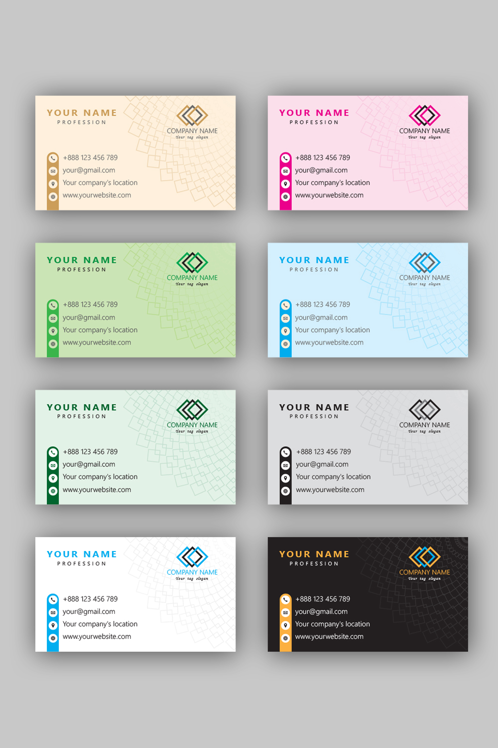 8 design business cards in 8 colors pinterest preview image.