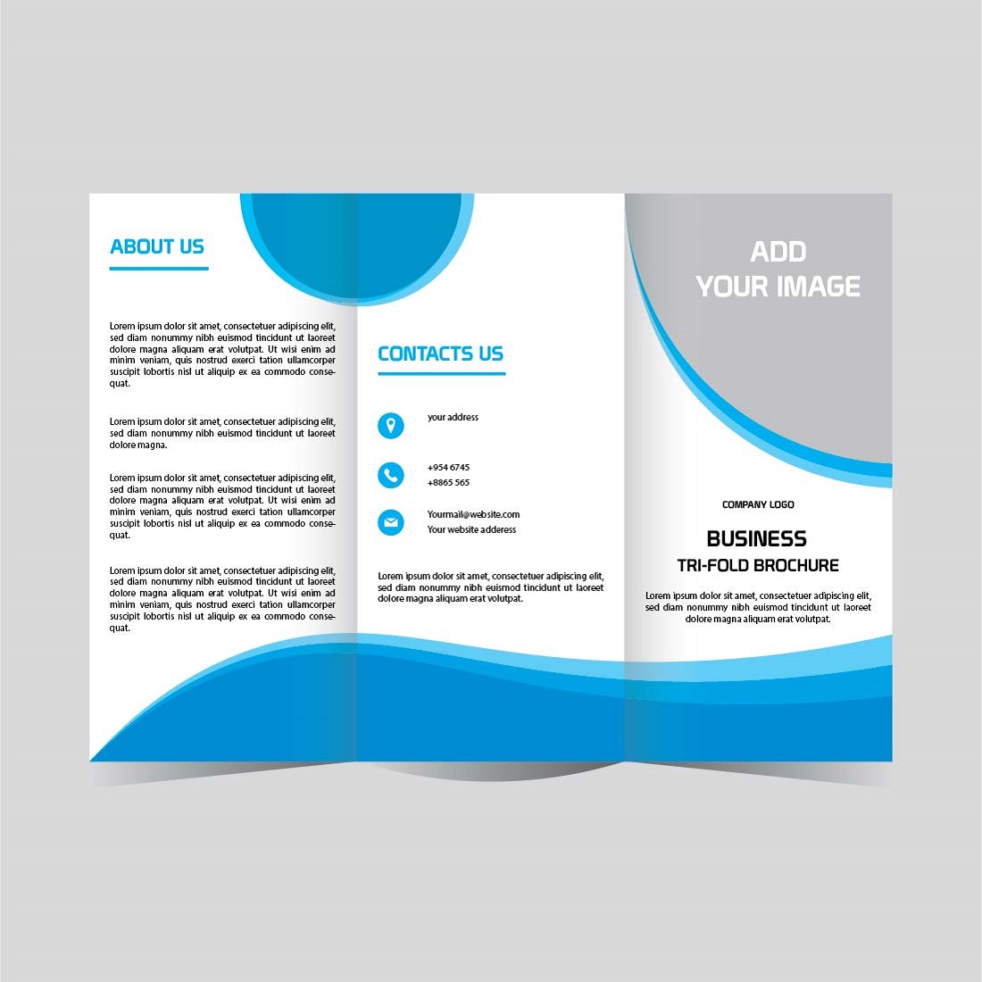 Vector business trifold brochure design editable and resizable preview image.