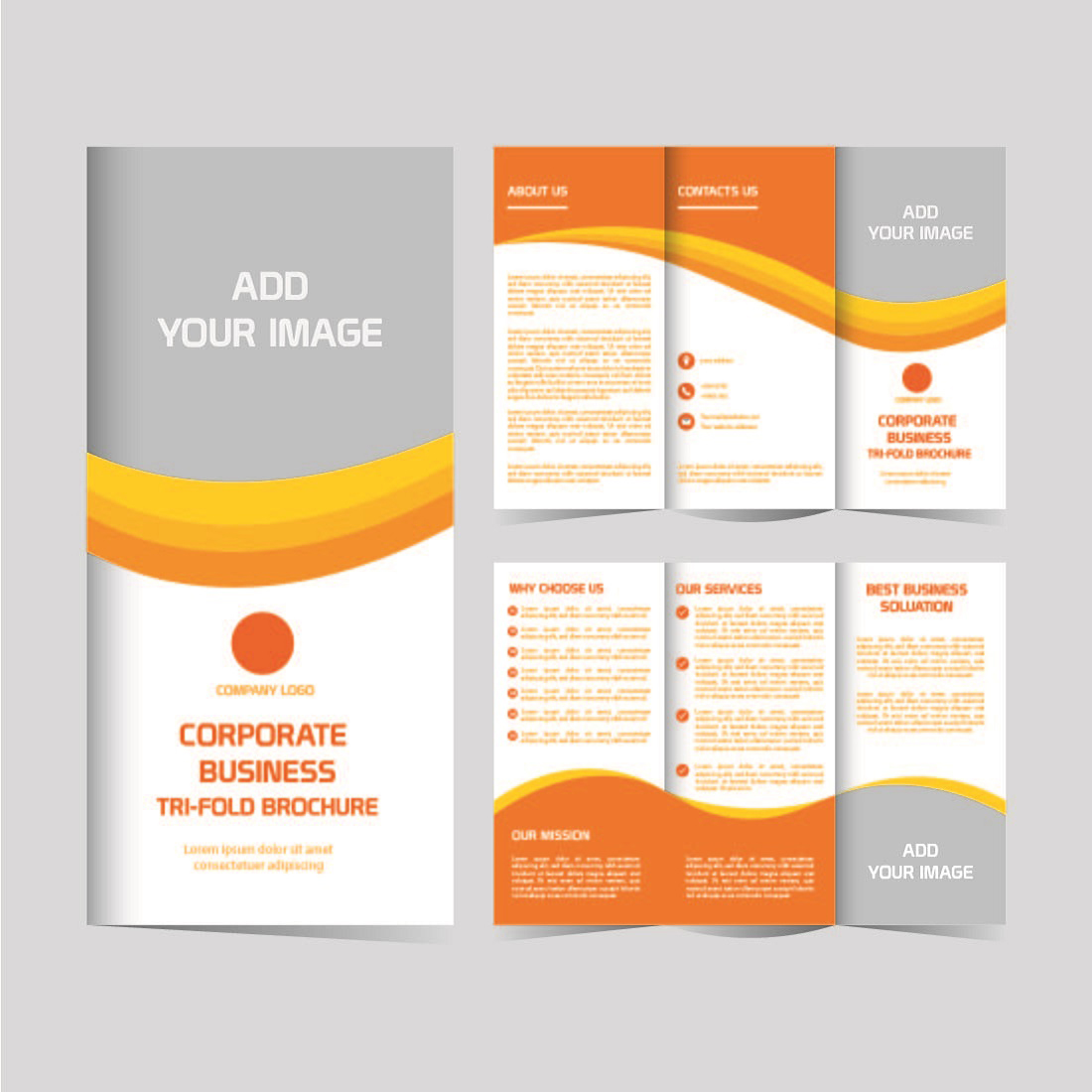 Vector corporate business trifold brochure design editable and resizable cover image.