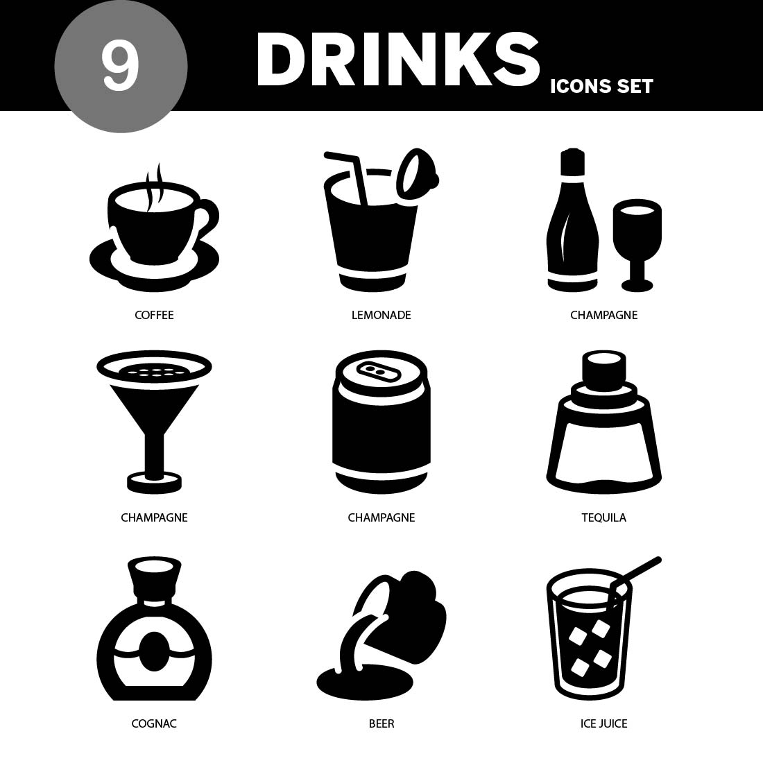 VECTOR DRINKS ICON SET IN BLACK VERSION cover image.