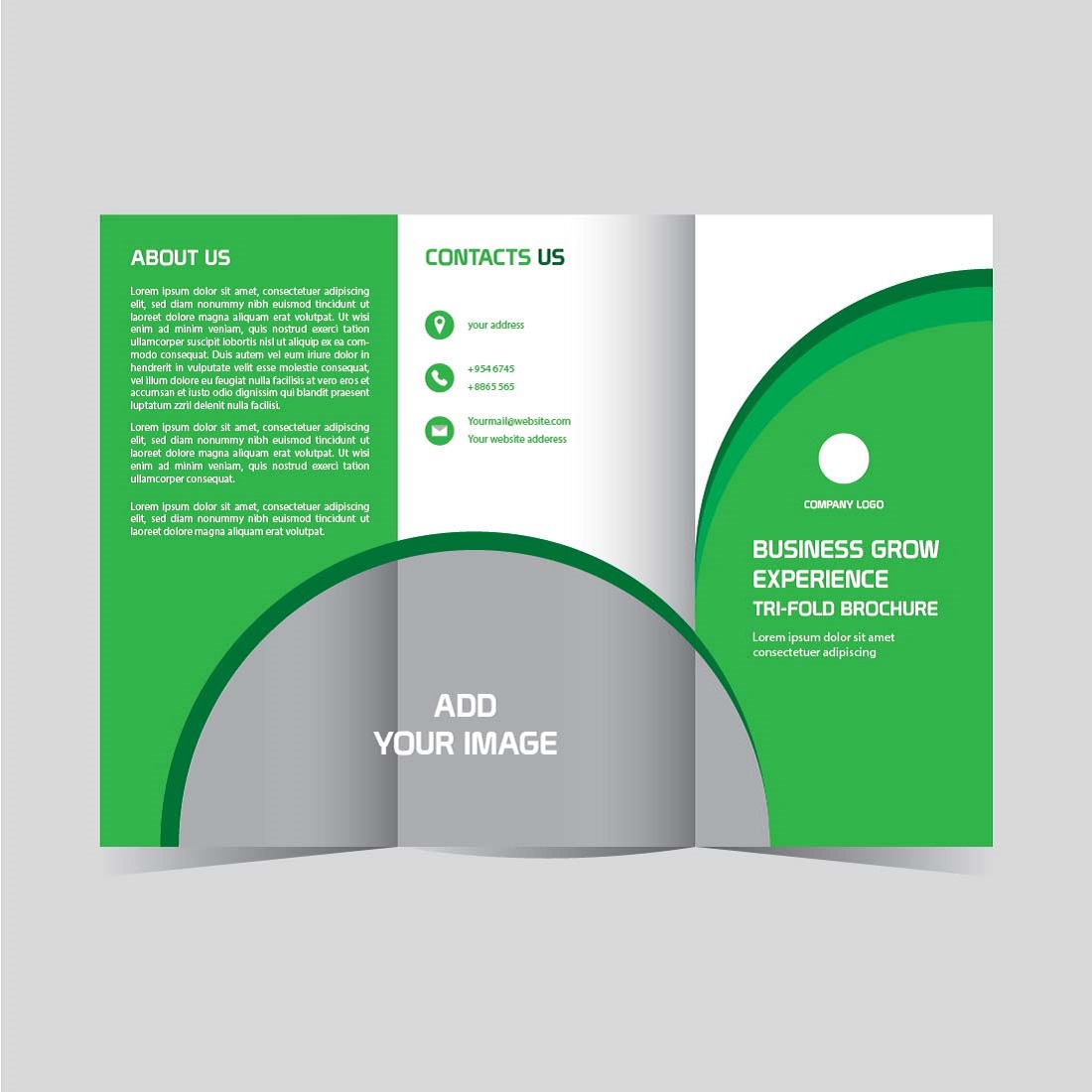 Vector grow business experience trifold brochure design editable and resizable preview image.