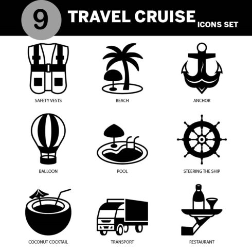 VECTOR TRAVEL CRUISE ICON SET IN STROKE VERSION cover image.