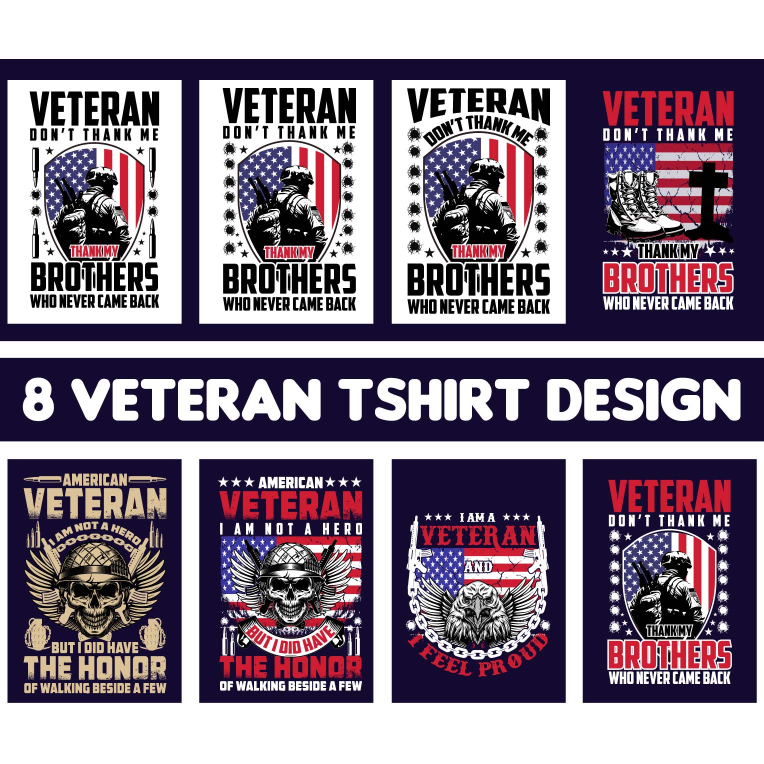 Thanks giving day and Veteran t-shirt design preview image.