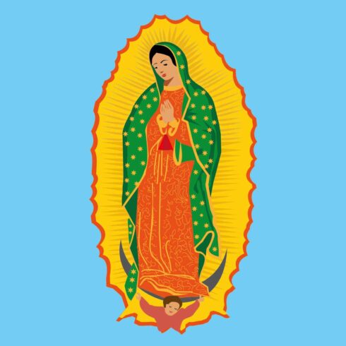 Illustration of the Mexican Virgin of Guadalupe in vectors cover image.