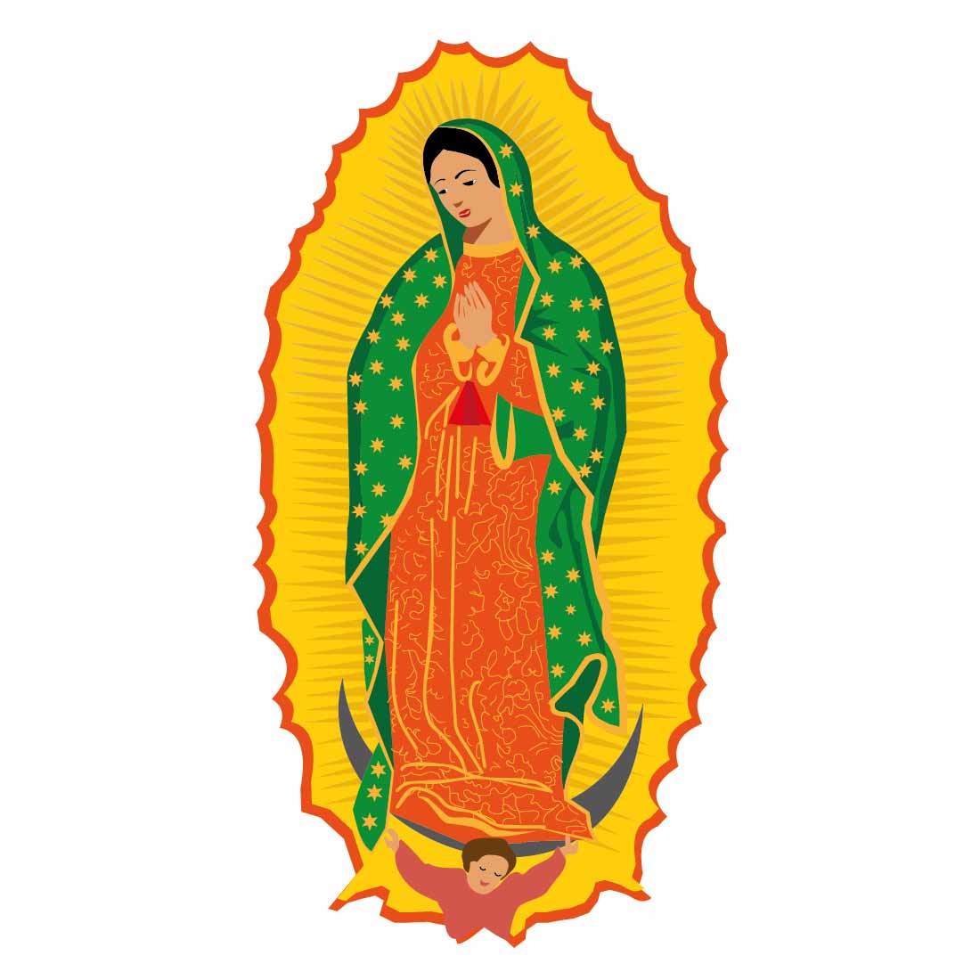 Illustration of the Mexican Virgin of Guadalupe in vectors preview image.