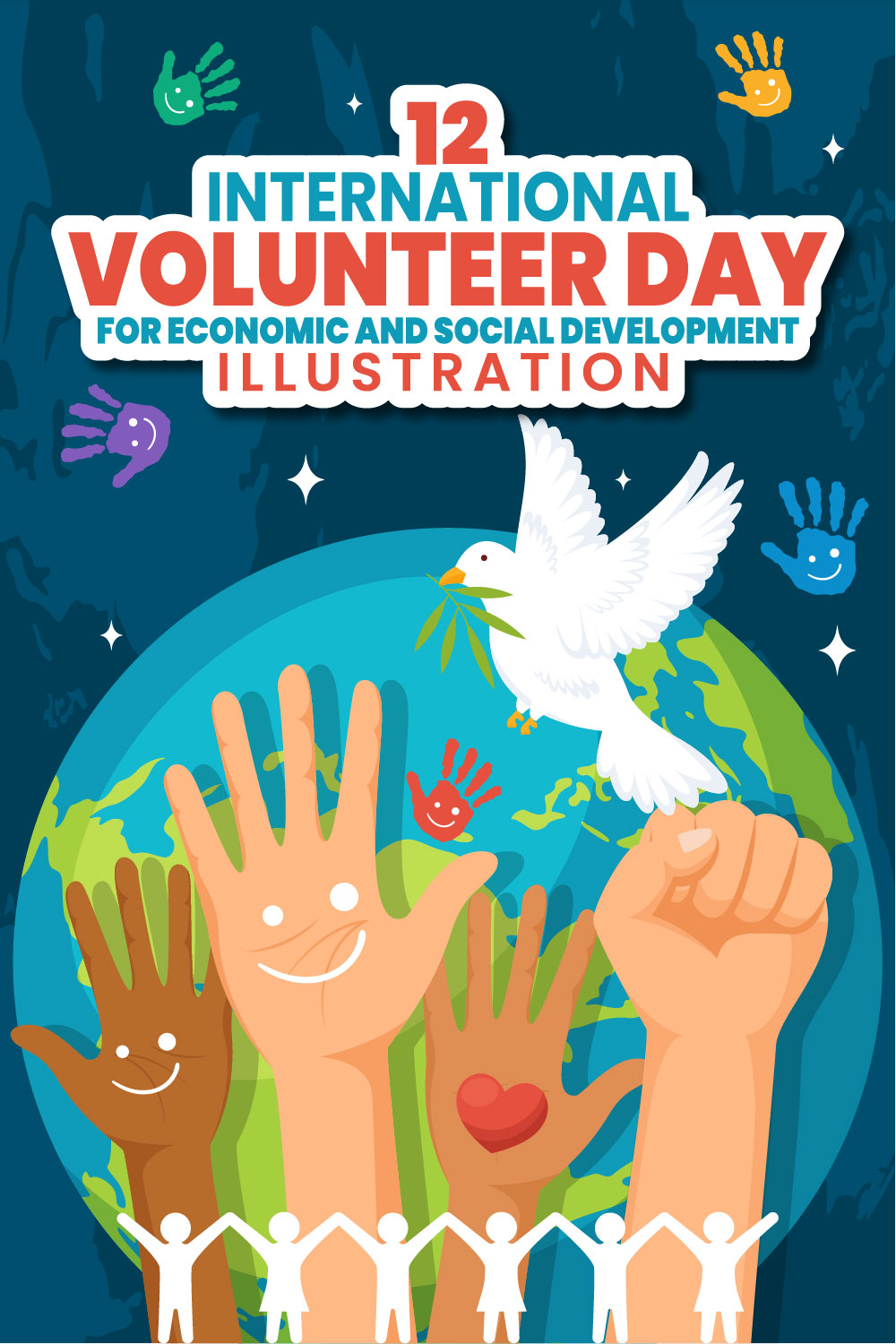 12 International Volunteer Day Illustration pinterest preview image.