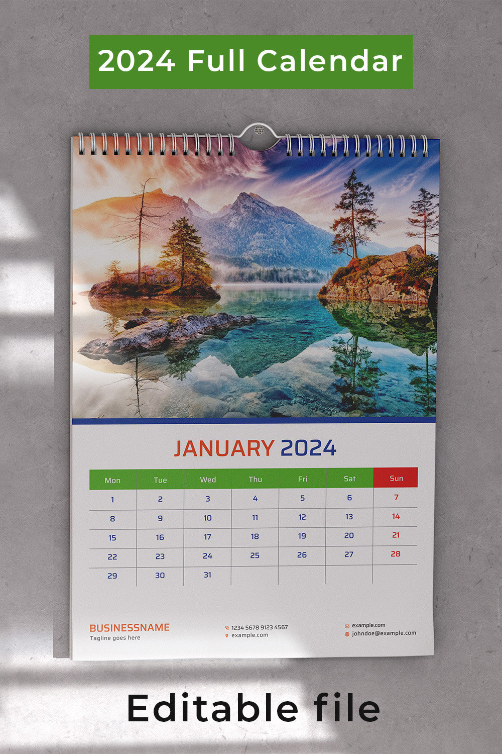 wall calendar 2024 pinterest preview image.