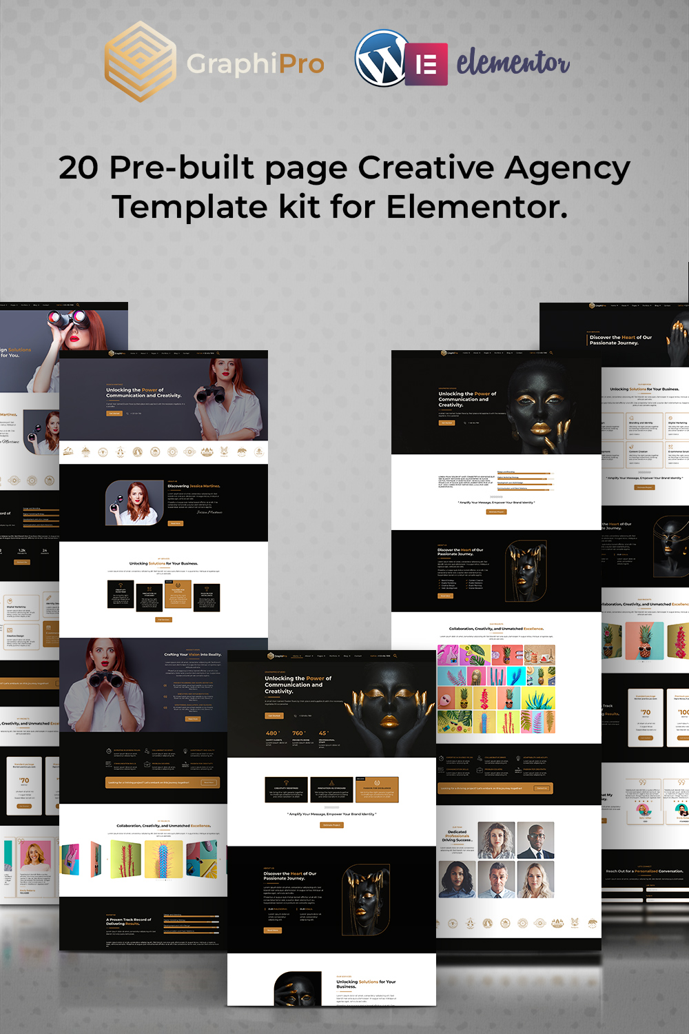 GraphiPro - Premium Digital Agency Elementor Template Kit pinterest preview image.