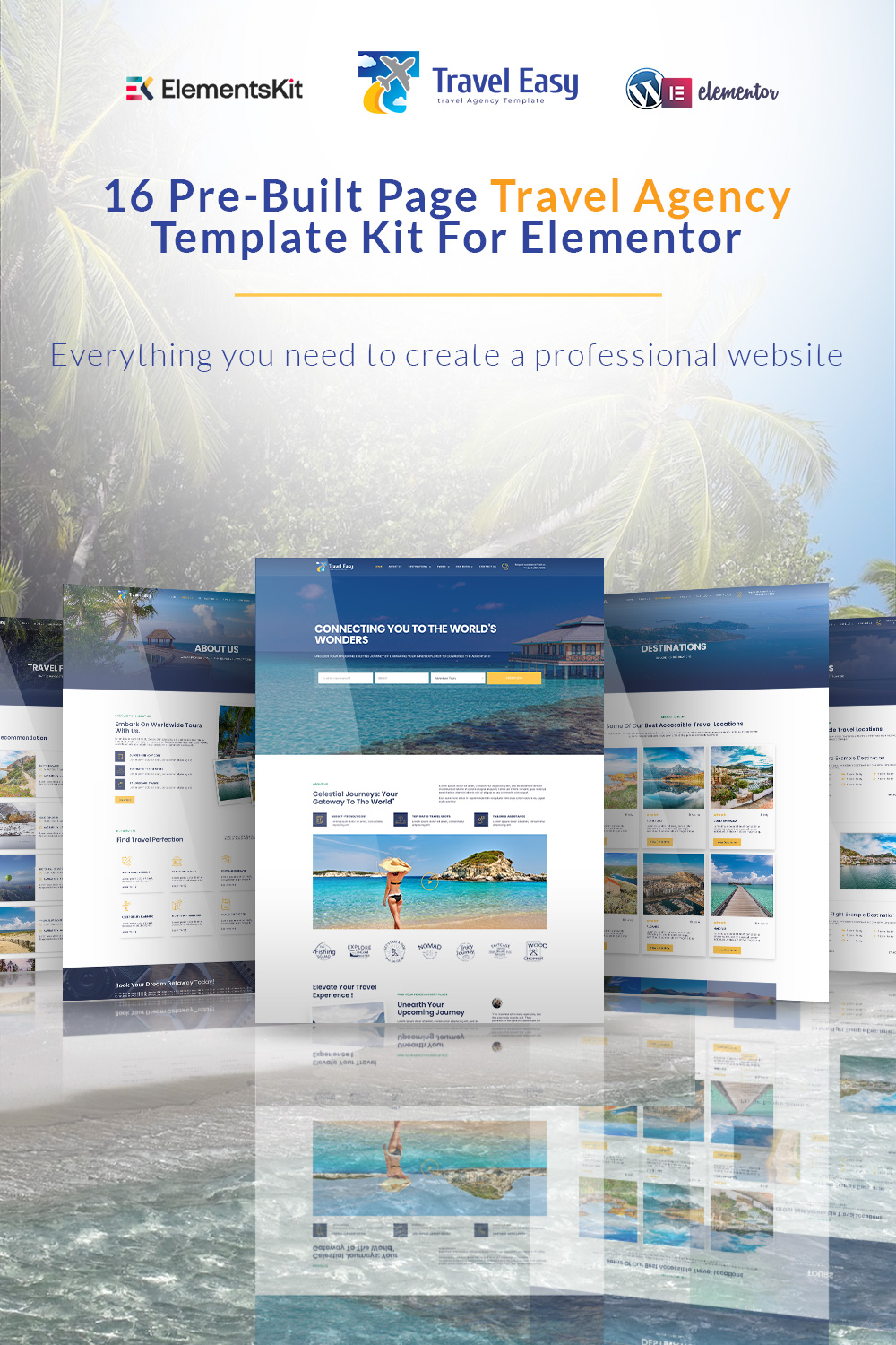 TravelEasy - Premium Travel Agency Elementor Pro Template Kit pinterest preview image.