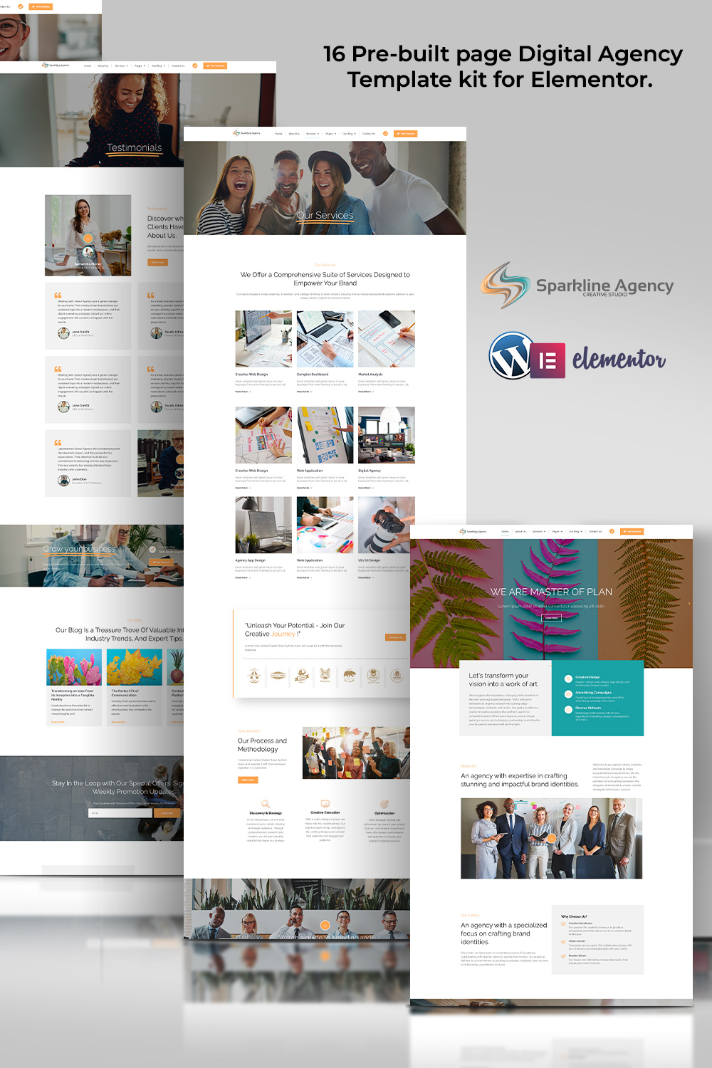 Sparkline - Creative Digital Marketing Business Agency Elementor Pro Template Kit pinterest preview image.
