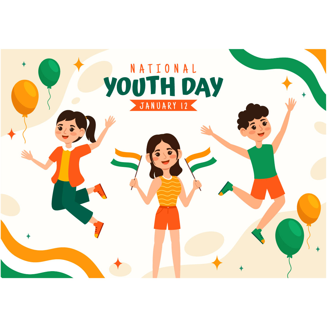 12 International Youth Day of India Illustration preview image.