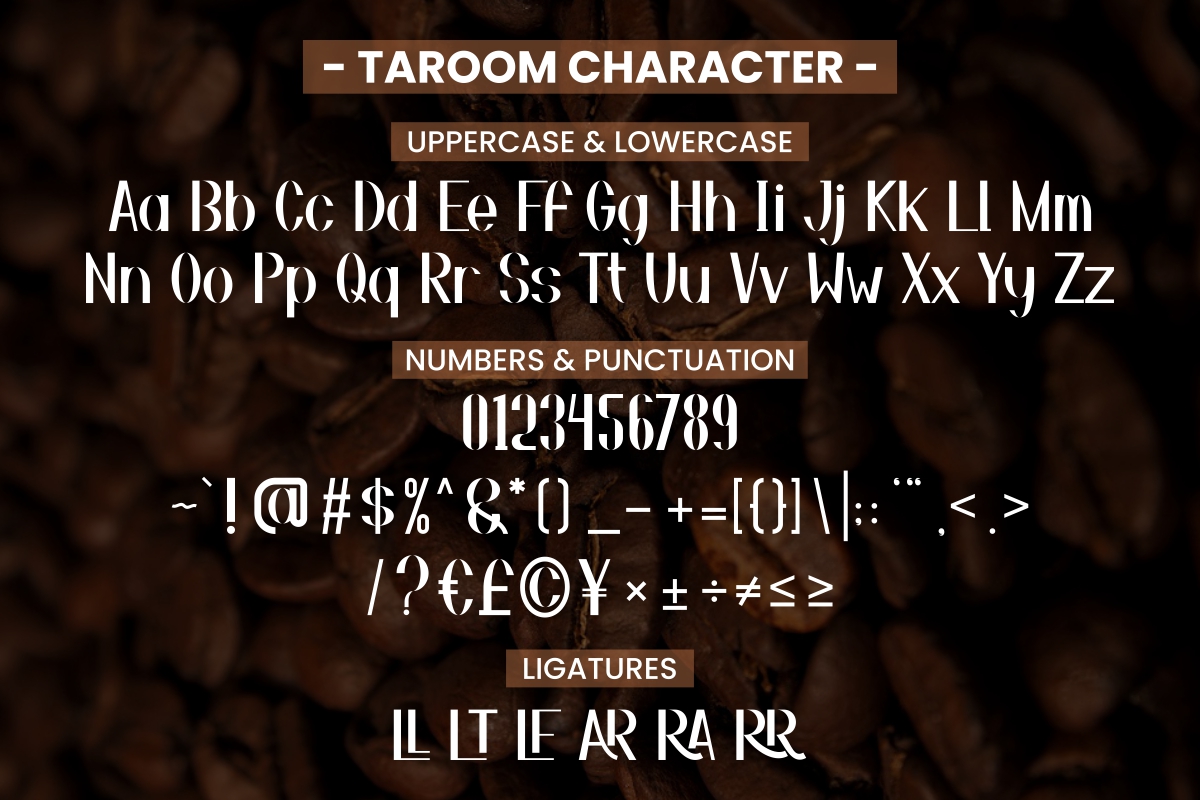 08 character uppercase lowercase numbers ligatures taroom vintage display font preview 899