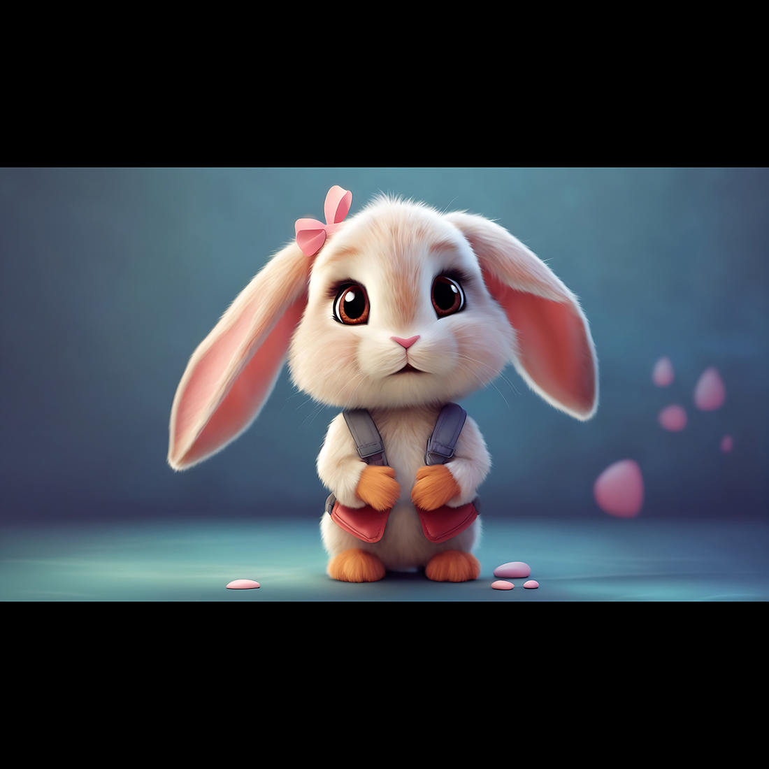 Cute Pixar style pink baby rabbit standing on a abstruct background - ai generated preview image.