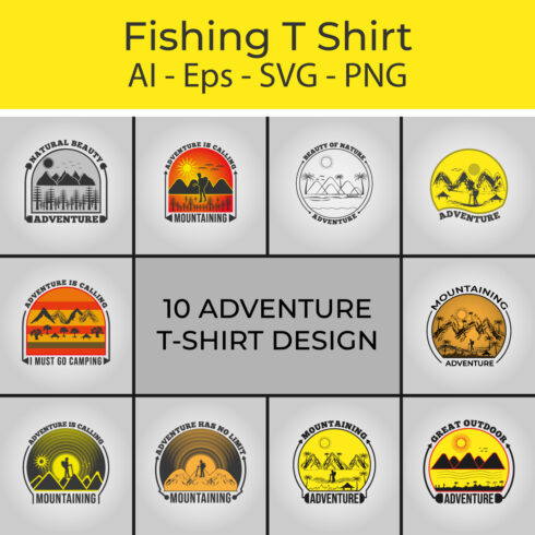 10 Adventure T Shirt Designs Bundle cover image.