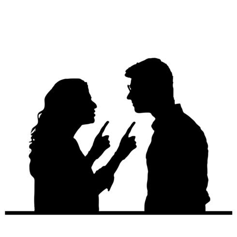 Domestic Discord: Silhouette of Young Couple Engaged in Argument, Relationship Strain: Cartoon Silhouette of Couple Having a Dispute cover image.