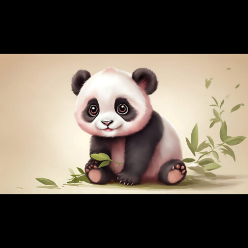 Cute baby panda cub sitting on isolated background v1 - ai generated cover image.