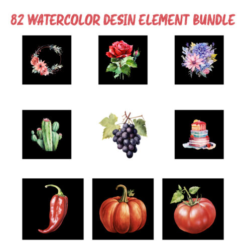 82 Watercolor Design Bundle cover image.