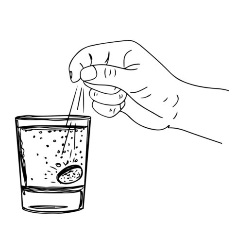 Vitamin C Magic: Cartoon Hand Dropping Tablet in Water, Effervescent Delight: Hand Adding Tablet to Glass of Water, Water Transformation: Effervescent Tablet Cartoon cover image.