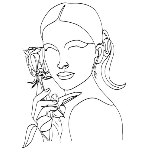 Printable Beauty: Abstract Face with Flowers Line Vector Art "Feminine Chic: One Line Drawing of Woman Face and Flowers" "Floral Simplicity: Continuous Line Art of Woman Face Vector" cover image.
