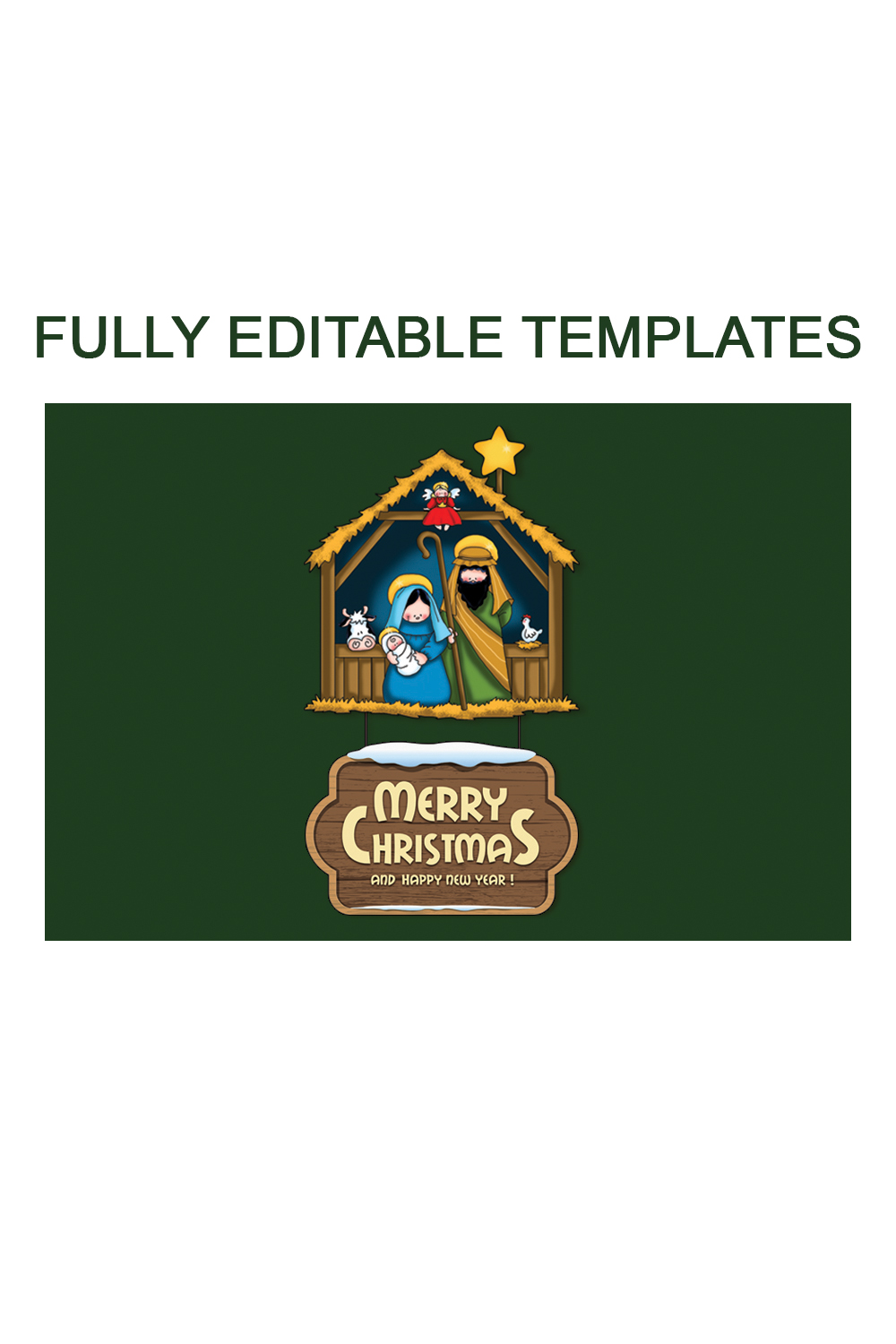 Fully Editable Christmas Greetings Card Templates pinterest preview image.