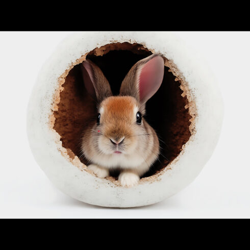 Cute little gray bunny comming out from hole - ai generated cover image.