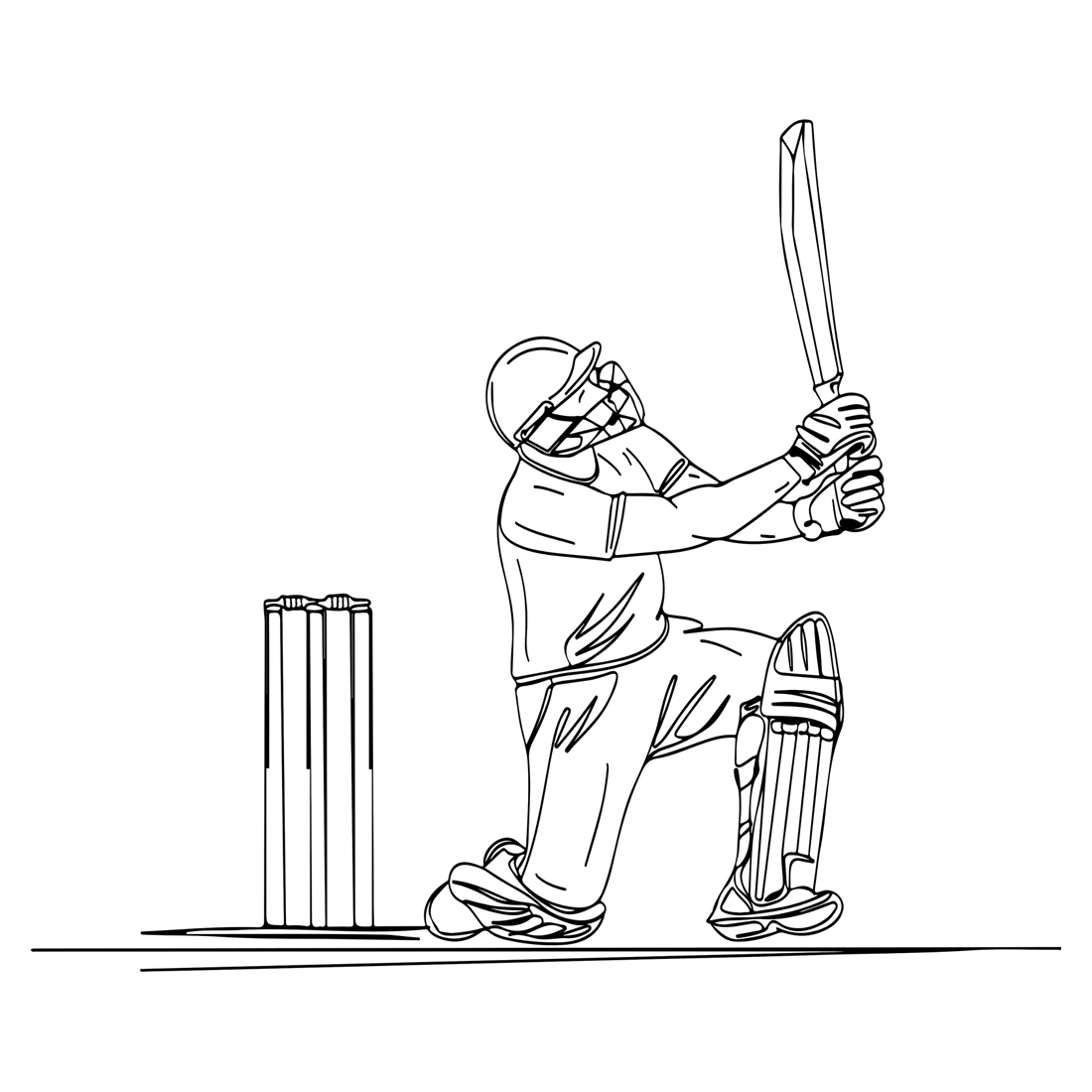 Dynamic Cricket Moves: Batsman Playing Shots in West Indies Style, Vector Art: Caribbean Cricket Batsman Hitting Ball Silhouette, Caribbean Cricket Elegance: Batsman Hitting Ball Vector preview image.