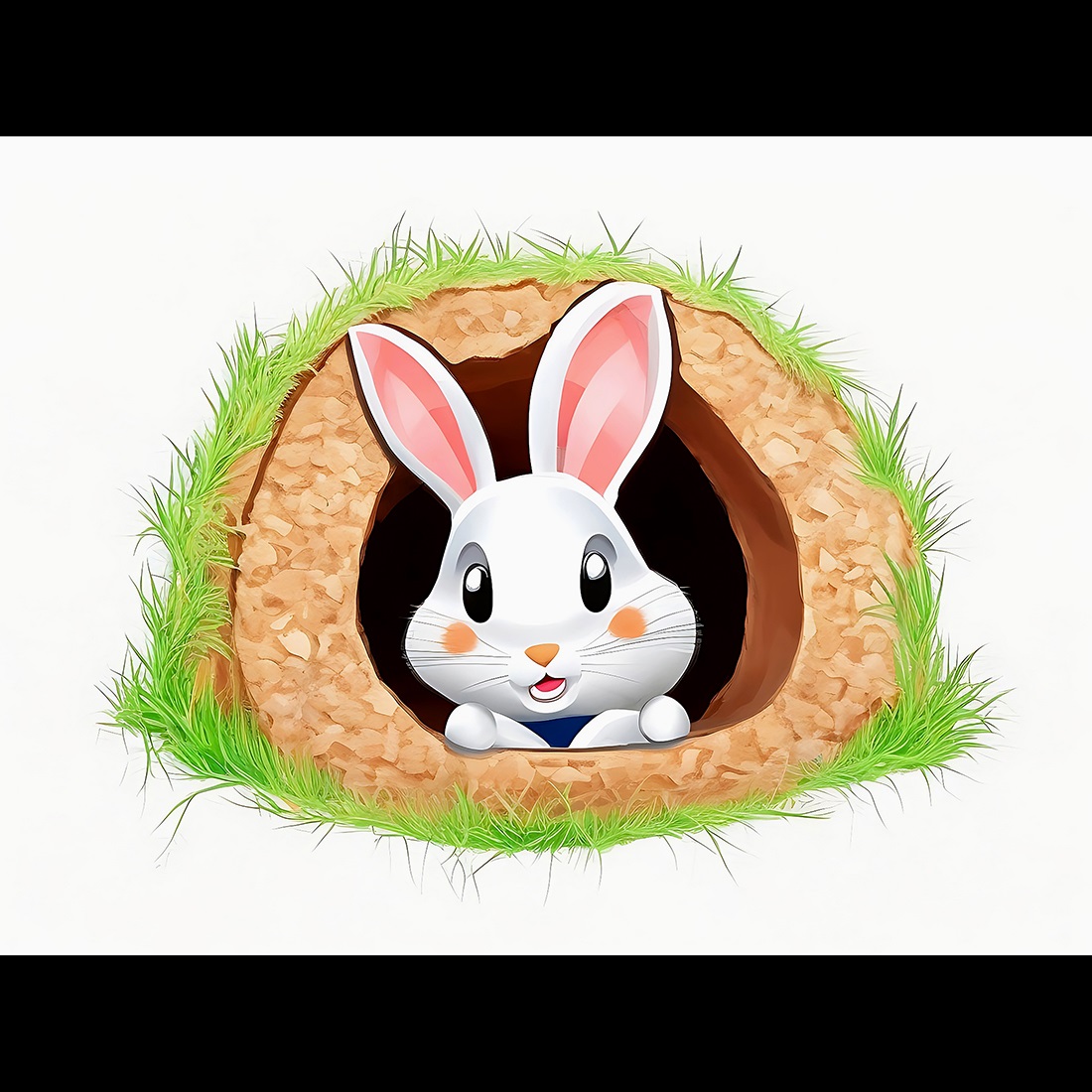 Cute little gray bunny comming out from hole illustration - ai generated cover image.