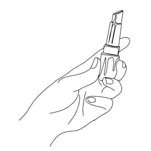 One Line Drawing: Hand with Lipstick, Minimalist Lipstick Sketch, Feminine Lipstick Artwork, Beautiful Continuous Line Lipstick cover image.