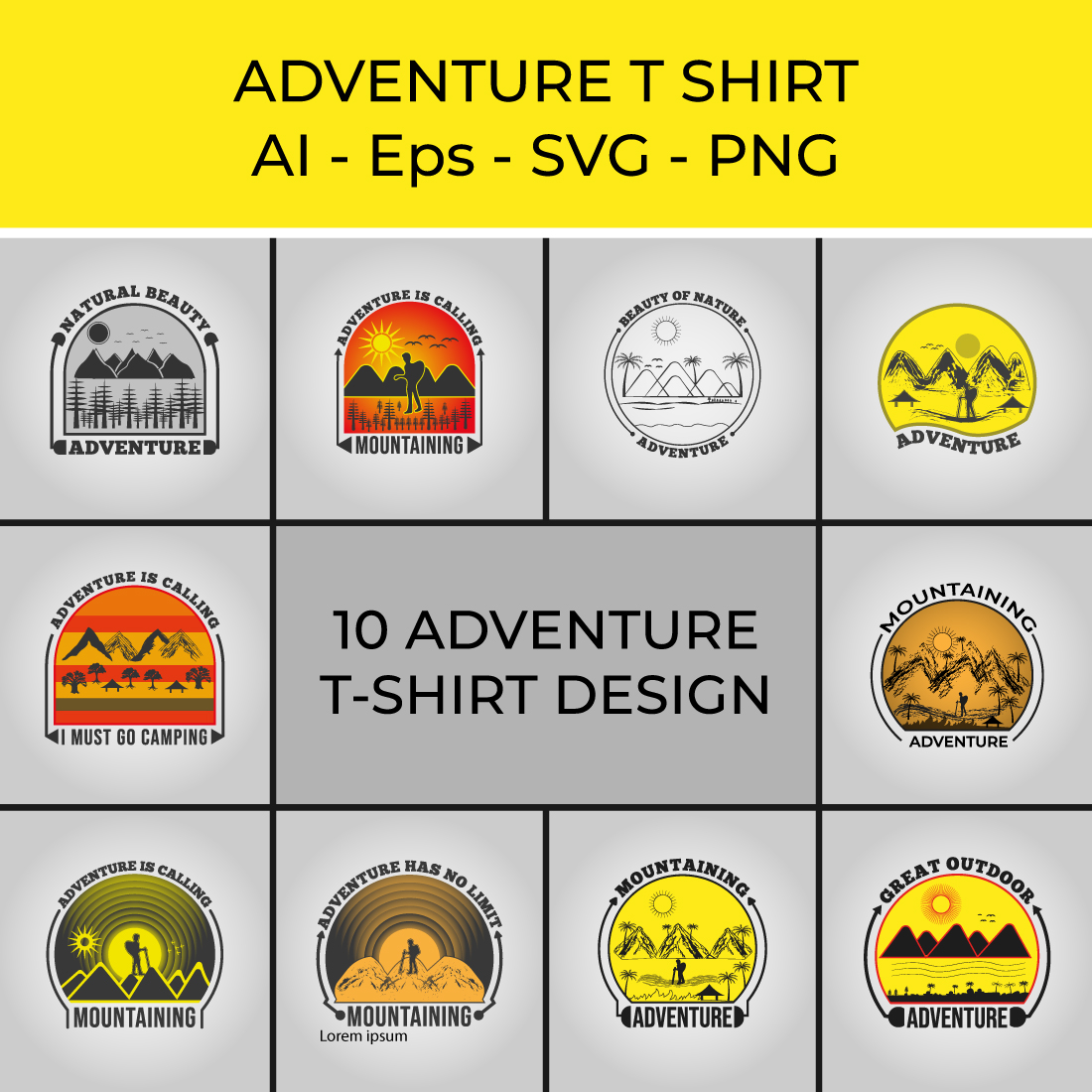 10 Adventure T Shirt Designs Bundle cover image.