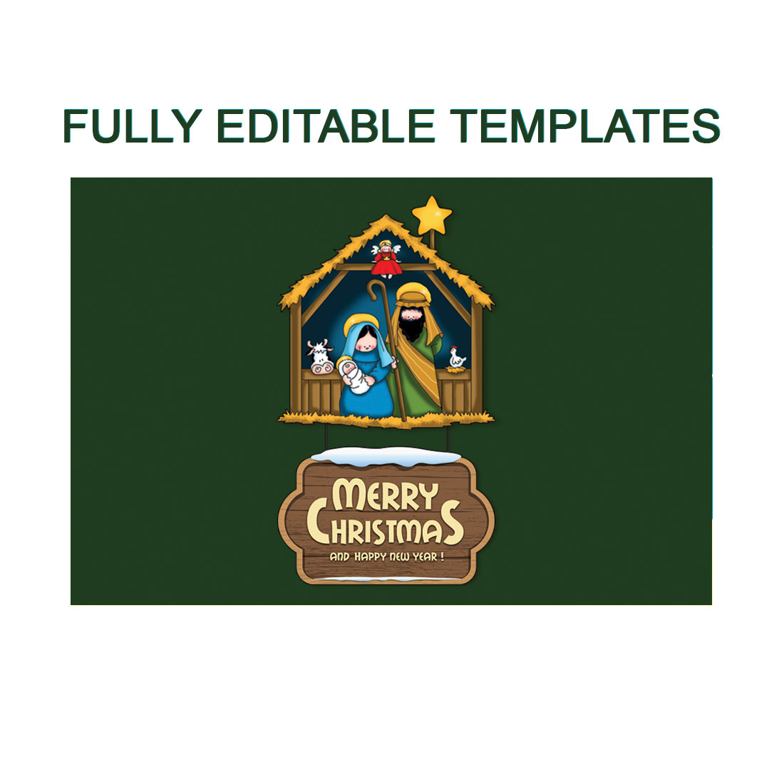 Fully Editable Christmas Greetings Card Templates preview image.