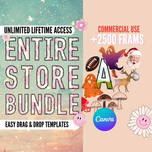 Entire store bundle | Editable Canva Frames Template | Alphabets, Mockups, Shapes , Commercial Use License cover image.