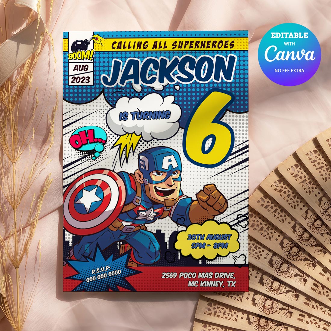 Captain America Birthday Invitation, Iron Man Captain America Birthday Invitation Canva Editable Instant Download cover image.