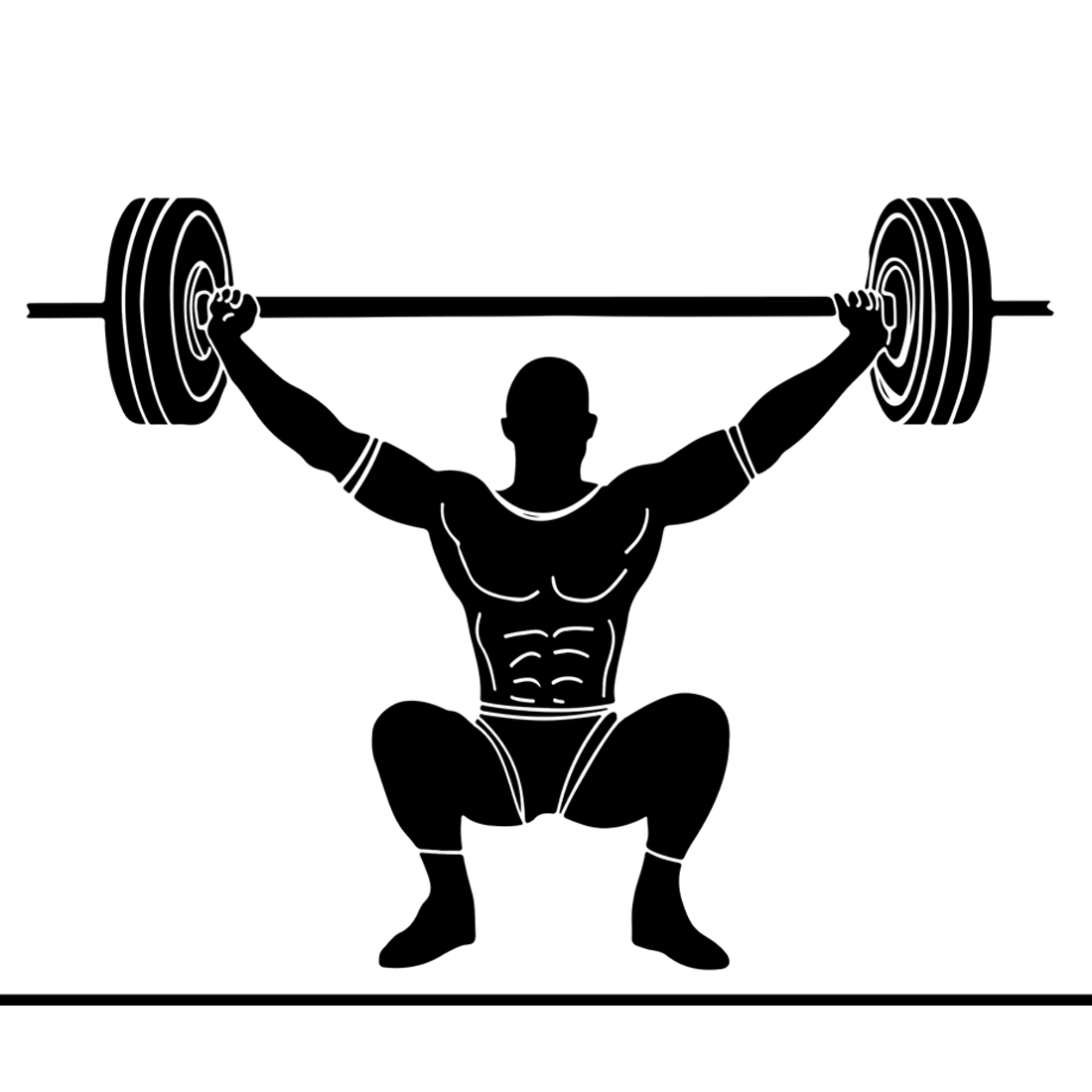Monochrome Fitness: Weightlifter Silhouette and Barbell Drawing, Dynamic Strength: Silhouette of Weightlifter Lifting Barbell, Muscle Power: Weightlifter Silhouette with Big Barbell preview image.