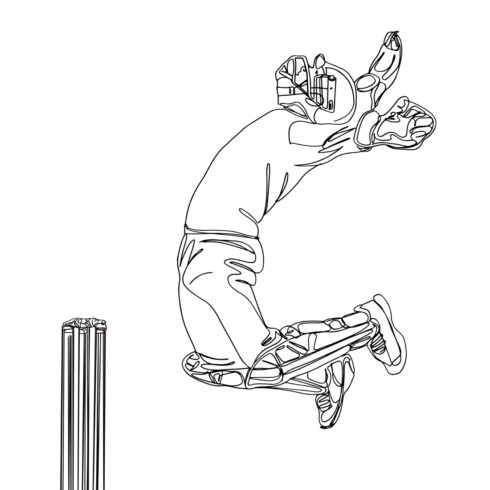 Cricket Excellence: One-Line Sketch of Spectacular Wicketkeeper Catch, Cricketing Precision: Hand-Drawn Scene of Wicketkeeper's Exceptional Grab cover image.