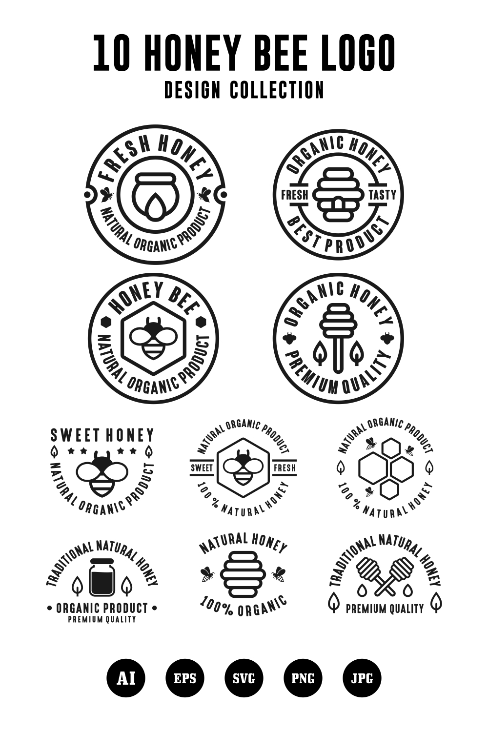 10 Honey Bee icon logo design collection - $10 pinterest preview image.