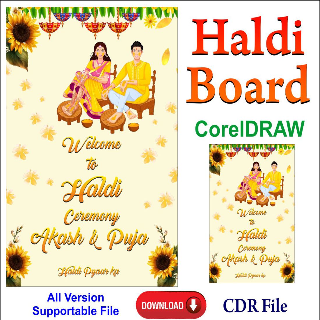 Wedding Haldi Board Design CDR 12 File Poster preview image.