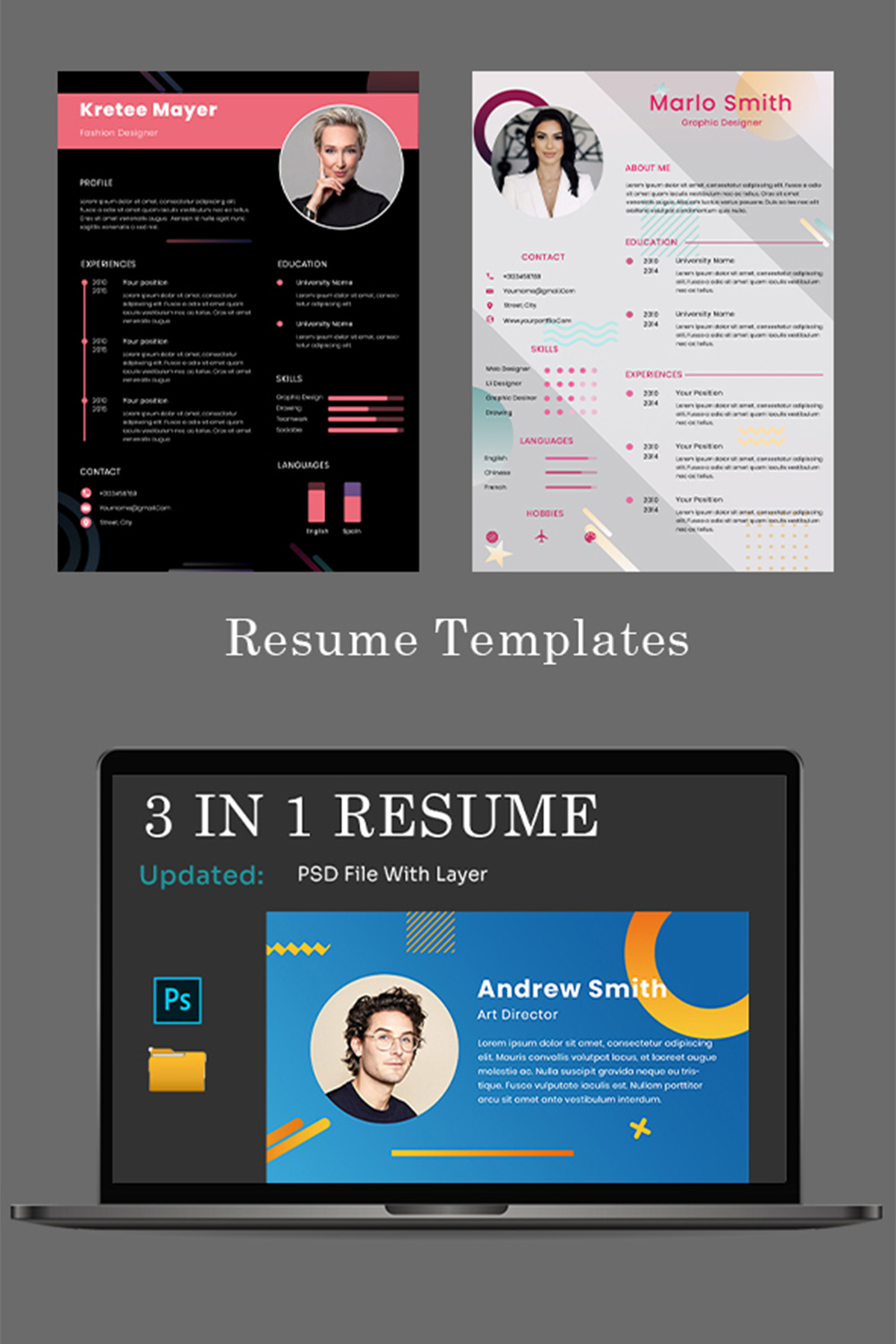 Resume and CV 3 in 1 Bundle pinterest preview image.
