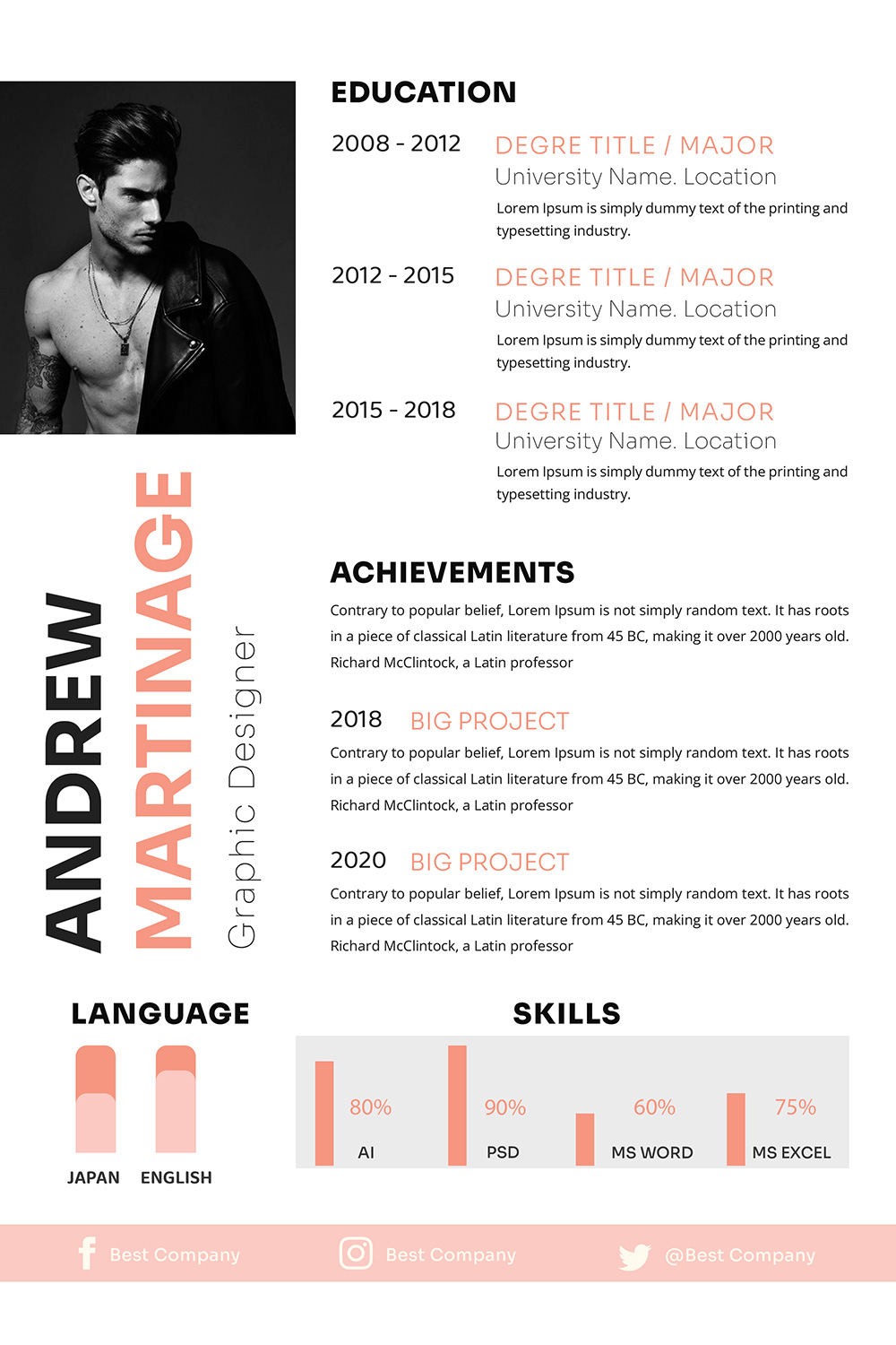 Easy Resume Design Template pinterest preview image.
